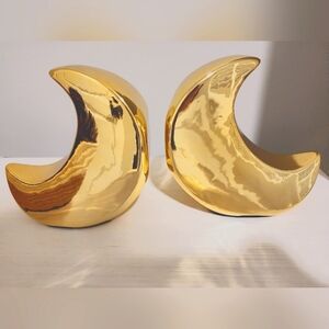 Gold Crescent Moon Lunar Bookends